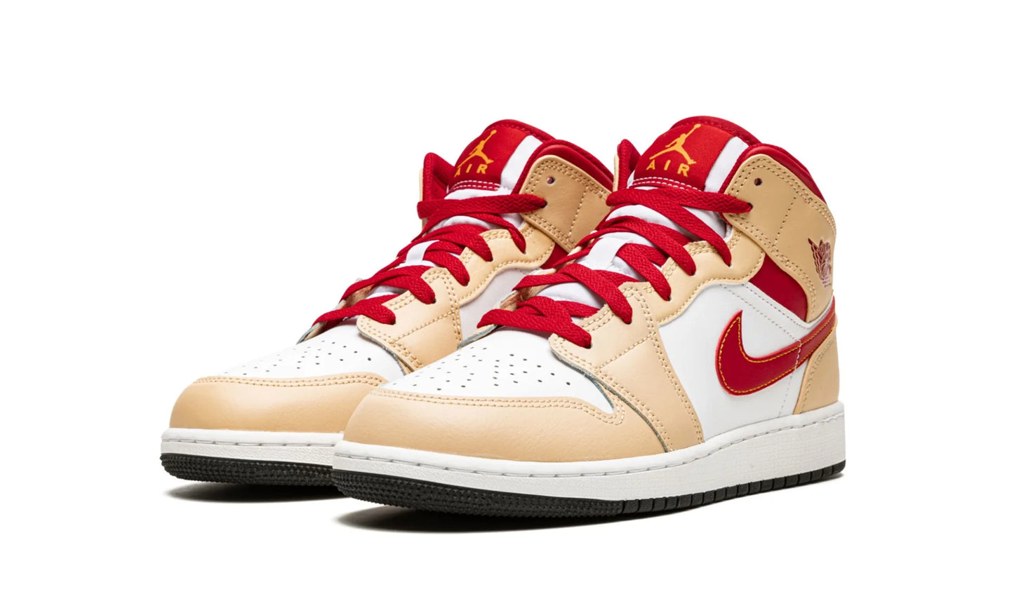 Jordan 1 Mid Light Curry Cardinal (GS)